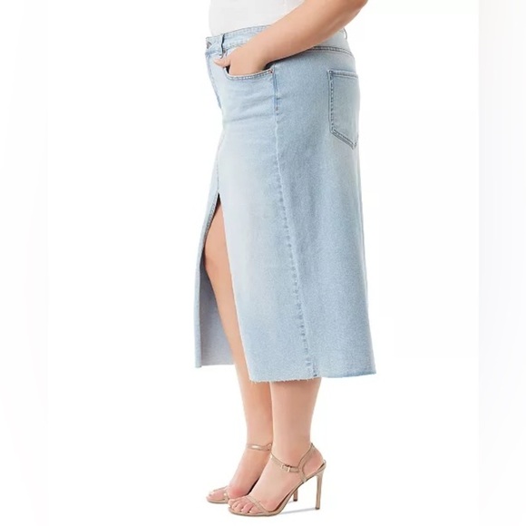 Jessica Simpson Light Blue Denim Midi Skirt with Raw Him Womens 18 Plus Size - Picture 3 of 14